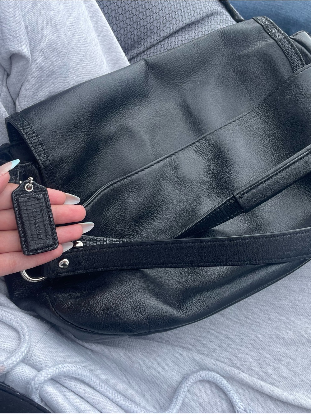 Coach Black Leather Crossbody Bag with Signature Tag